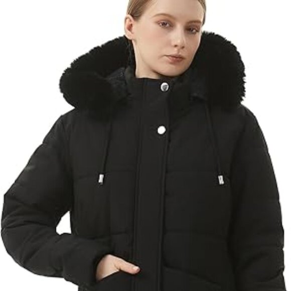 Moerdeng Women's Long Fleece Lined Parka Puffer Coat Faux Fur Hood Sz S - Picture 2 of 9